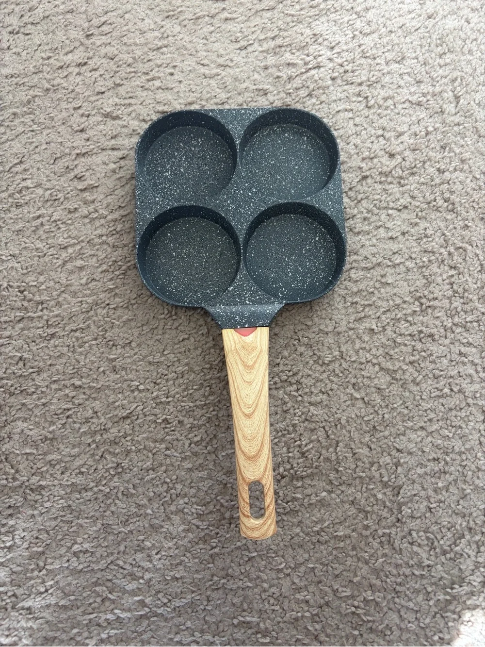 Non-Branded Black 4-Cup Egg & Pancake Pan with Wood-Effect Handle